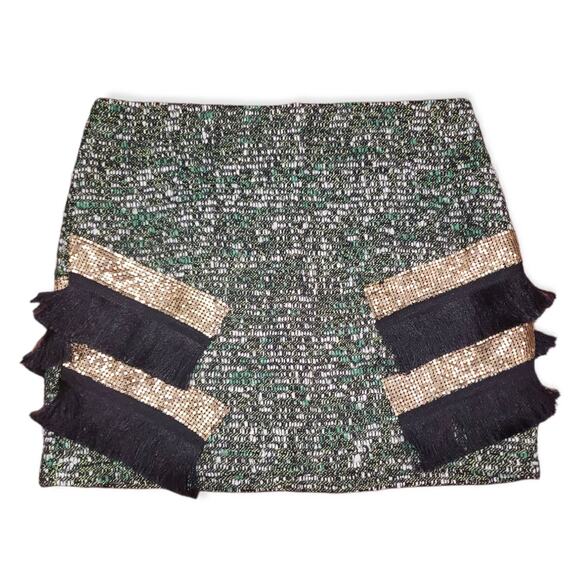 Endless Rose Multi Colored Fringe w. Gold Mini Skirt w. Back Zip - Size Small - Picture 1 of 5